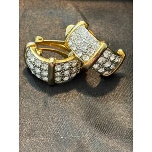 Vintage Rhinestone Clip On Earrings Gold Tone 1980s UNSIGNED